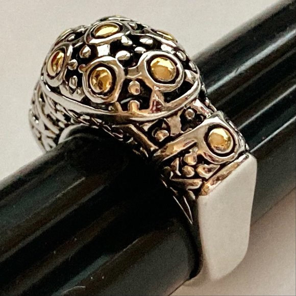 Two tone Art Deco Dome Cocktail Ring Size 5 Celtic Filigree Silver Gold Plated - Picture 3 of 9